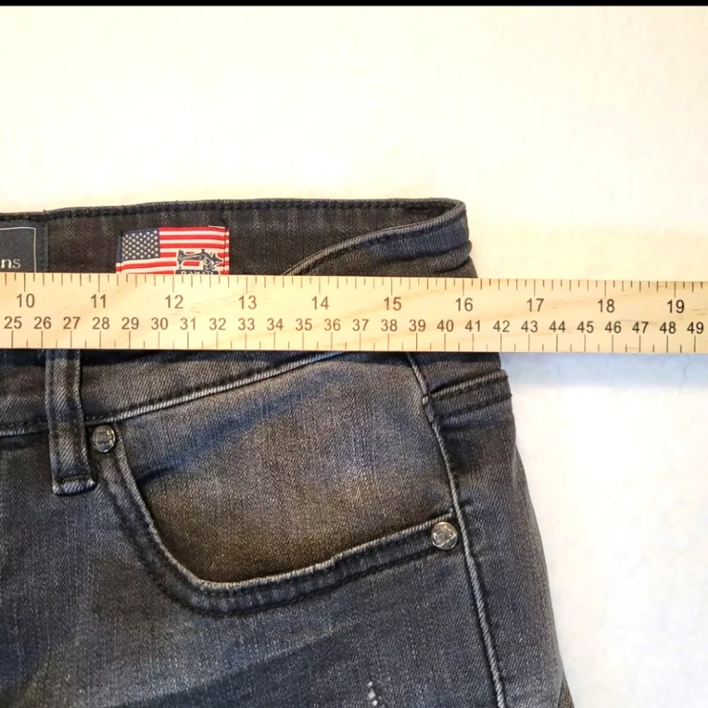 Damati Mens Skinny Moto Style Factory Distressed Black Denim Jeans Sz 36/32